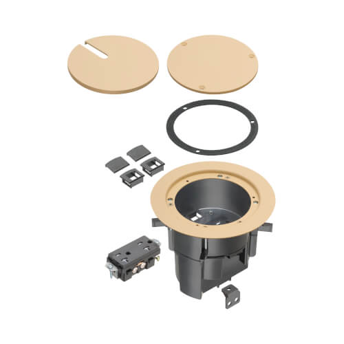 Main product image of InBox Floor Box Kit w/ Recessed Wiring Device & Two Low Voltage Openings for Existing Floors (Light Almond)