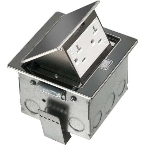 Main product image of Countertop Box Kit w/ Black Stainless Steel Trapdoor Cover, 20A TR Receptacle & 2 USB Ports