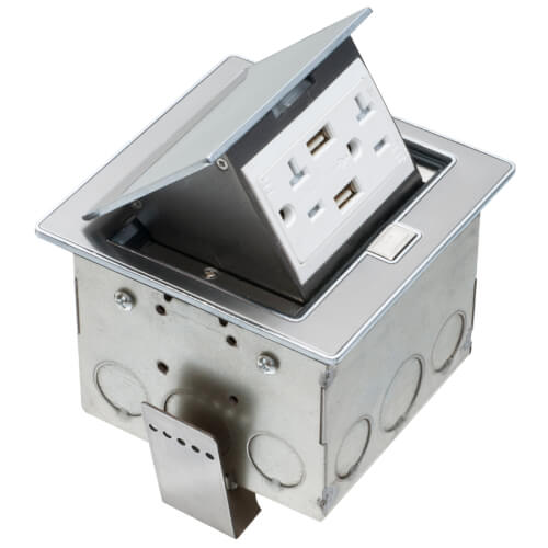 Main product image of Countertop Box Kit w/ Stainless Steel Trapdoor Cover, 20A TR Receptacle & 2 USB Ports
