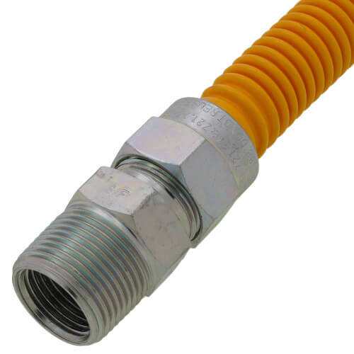 Main product image of 1/2" ID (5/8" OD) Yellow Coated Stainless Steel Gas Connector w/ 3/4" FIP x 3/4" MIP Fittings (12" Length)