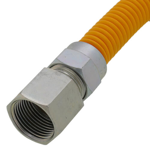 Main product image of 1/2" ID (5/8" OD) Yellow Coated Stainless Steel Gas Connector w/ 3/4" FIP x 3/4" MIP Fittings (12" Length)
