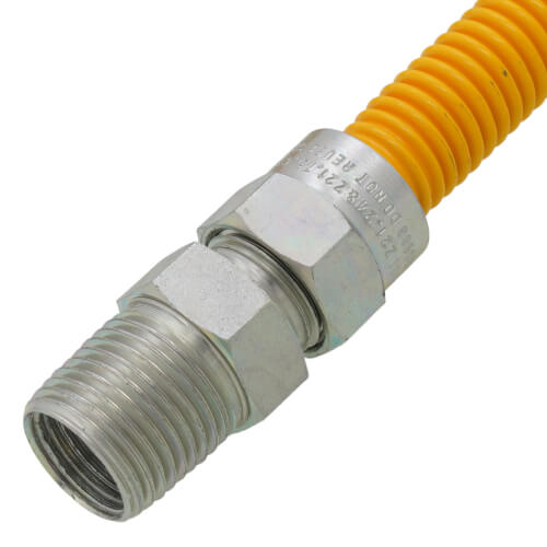 Main product image of 3/8" ID (1/2" OD) Yellow Coated Stainless Steel Gas Connector w/ 1/2" MIP Fittings (18" Length)