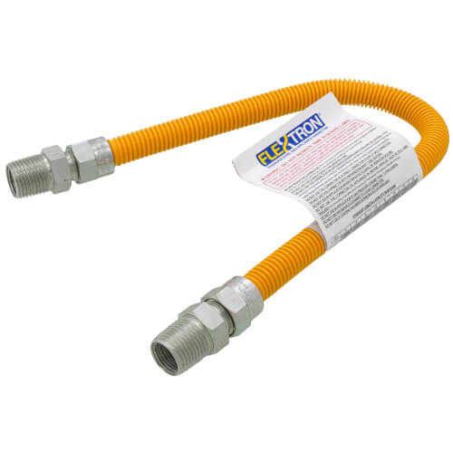 Main product image of 3/8" ID (1/2" OD) Yellow Coated Stainless Steel Gas Connector w/ 1/2" MIP Fittings (18" Length)
