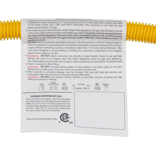 Main product image of 3/8" ID (1/2" OD) Yellow Coated Stainless Steel Gas Connector w/ 1/2" MIP Fittings (36" Length)