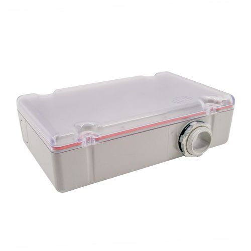 Main product image of 4-1/4" x 7" x 2" Plastic Housing w/ 4" x 4" Mounting Track, NEMA 4/4X, 3/4" MNPT Nipple, Transparent Lid
