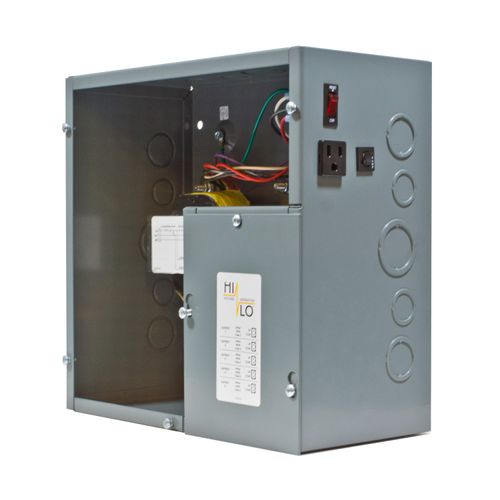 Main product image of 200 VA Power Supply, 40VA x 5, Class 2 Outputs, 120 Vac - 24 Vac, Hi/Lo LVC, Exterior 120 Vac Receptacle & Circuit Breakers Switches, Metal Enclosure