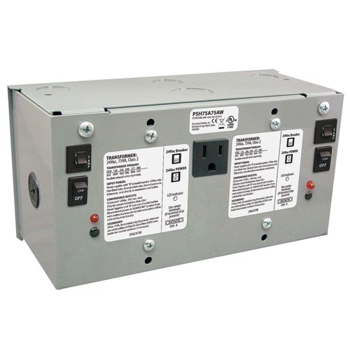 Main product image of Dual 75 VA Power Supply, Multi-tap 480/277/240/208/120 to 24 Vac, UL Class 2, Secondary Wires, Metal Enclosure