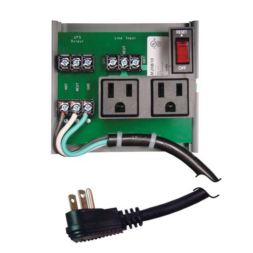 Main product image of UPS Power Control Center, 10A Switch / Circuit Breaker, 120 Vac, 2 Outlets, Terminals, 4" Track Mount
