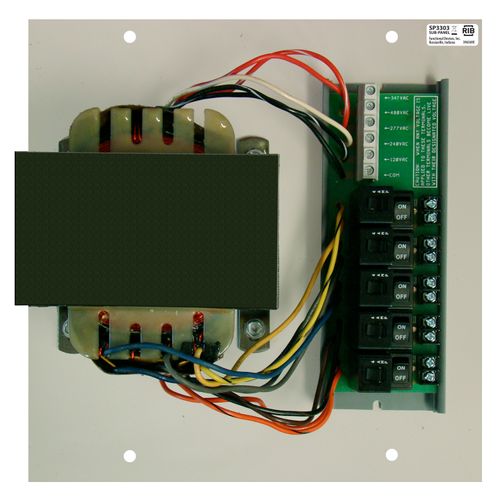 Main product image of 200 VA Power Supply, Five 40 VA Class 2 Outputs, 480/347/277/240/120 Vac to 24 Vac, Polymetal Subpanel Pre-Mounted