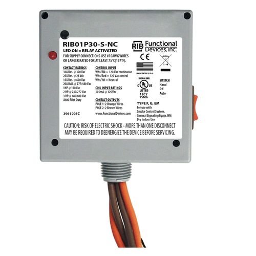 Main product image of Enclosed Power Relay 30A DPST-N/C + Coil Side Override w/ 120 Vac Coil, NEMA 1 Housing