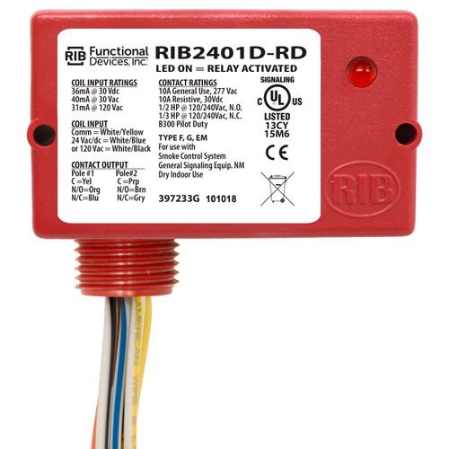 Main product image of Enclosed Pilot Relay, 10A DPDT w/ 24 Vac/DC/120 Vac Coil, Red Housing