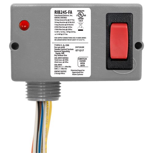 Main product image of Enclosed Polarized Relay, 10A SPST-N/C + Override w/ 24 Vac/DC Coil, NEMA 1 Housing