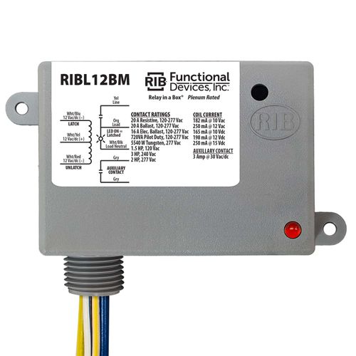 Main product image of Enclosed Mechanically Latching Relay, 20A SPST w/ 12 Vac/DC Coil, Status LED, Auxiliary Output, NEMA 1 Housing