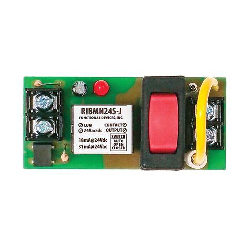 Main product image of Pilot Panel Relay, 15A SPST + Override, w/ 24 Vac/DC Coil, Jumper Selectable Output, 2-3/4" Track Mount