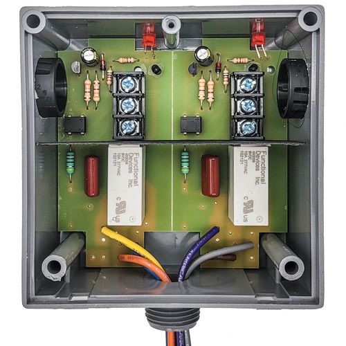 Main product image of Enclosed Pilot Relays, 10 Amp 2 SPDT, 10-30 Vac/dc/120 Vac Coil, Hi/Lo Voltage Separation, NEMA 1 Housing