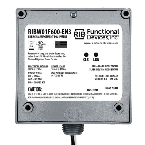 Main product image of EnOcean 902 MHz Wireless Phase Angle Dimmer, Receiver / Repeater, 120 Vac Power Input, 600W Rated, Dimming Mode Selectable, NEMA 1 Housing