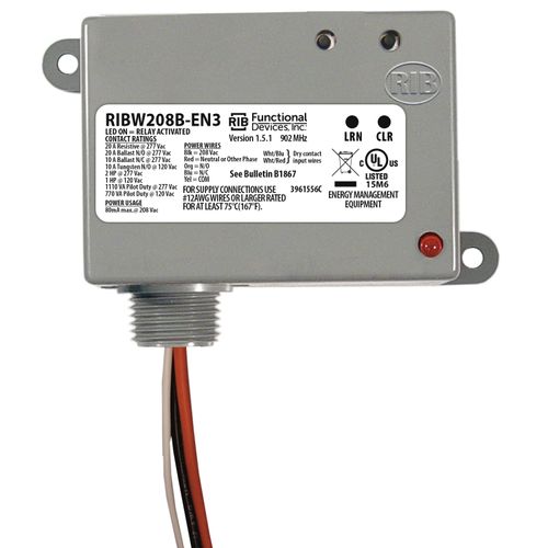 Main product image of EnOcean 902 MHz Wireless Relay, Transceiver / Repeater, 20A SPDT, 208 Vac Power Input, Dry Contact Input, NEMA 1 Housing