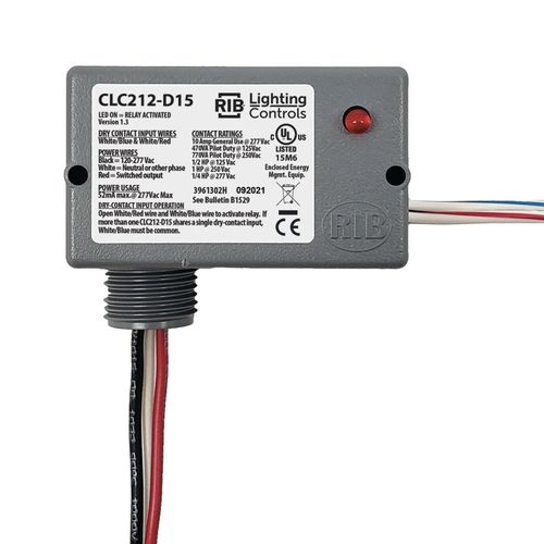 Main product image of Closet Light Controller Relay w/ 15 Minute Delay, 10 Amp, SPST-N/O, 120-277VAC, Separated Class 2 Dry Contact Input, NEMA 1 Housing