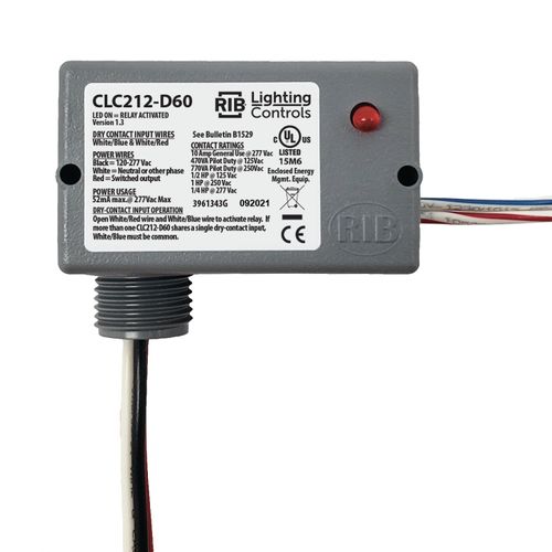 Main product image of Closet Light Controller Relay w/ 60 Minute Delay, 10 Amp, SPST-N/O, 120-277VAC, Separated Class 2 Dry Contact Input, NEMA 1 Housing