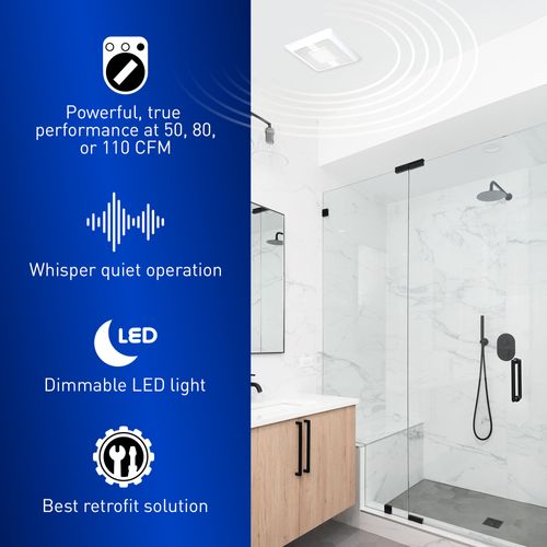 Main product image of WhisperFit DC Ventilation Fan with Dual Bluetooth Speakers, 50/80/110 CFM, Ultra-Quiet, FV-0511VFBL1