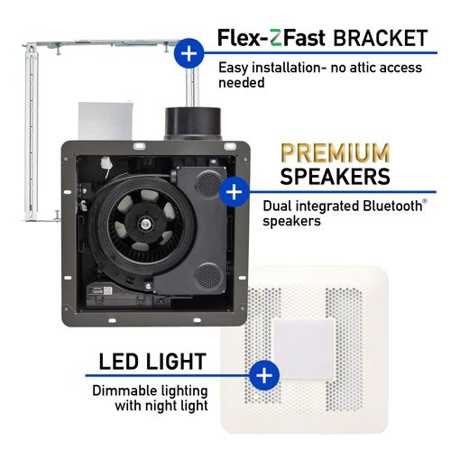 Main product image of WhisperFit DC Ventilation Fan with Dual Bluetooth Speakers, 50/80/110 CFM, Ultra-Quiet, FV-0511VFBL1