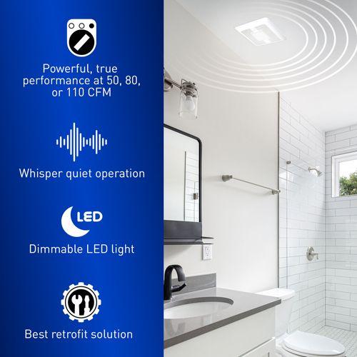 Main product image of Panasonic WhisperFit Ceiling Mount Bathroom Exhaust Fan with Dimmable LED Light, 50-80-110 CFM, FV-0511VFL1