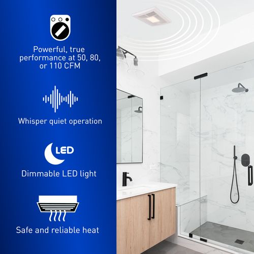 Main product image of Panasonic WhisperWarm Ceiling Mount Bathroom Exhaust Fan with LED Light & Heater, 50-80-110 CFM, FV-0511VHL1