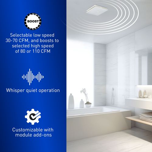 Main product image of Panasonic WhisperGreen Select Dual Speed Ceiling Mount Exhaust Fan, Designer Grille, Customizable, 30 to 110 CFM, FV-0511VKS3S