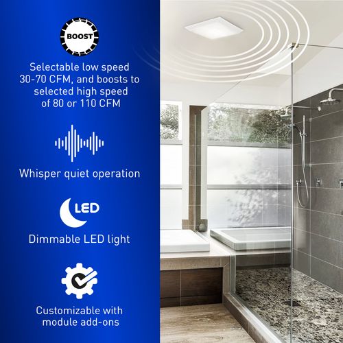 Main product image of Panasonic WhisperGreen Select Dual Speed Ceiling Mount Exhaust Fan with LED Light, Customizable, 30 to 110 CFM, FV-0511VKSL3