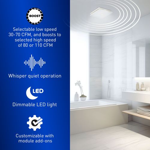 Main product image of Panasonic WhisperGreen Select Dual Speed Ceiling Mount Exhaust Fan with Selectable 5CCT LED Light, Customizable, 30 to 110 CFM, FV-0511VKSL3K