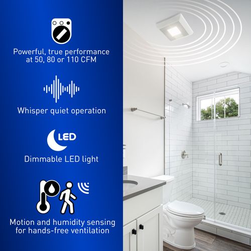 Main product image of Panasonic WhisperSense Ceiling Mount Bathroom Exhaust Fan with LED Light, Motion & Humidity Sensors, 50-80-110 CFM, FV-0511VQCL1
