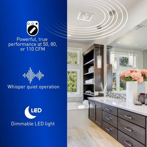 Main product image of Panasonic WhisperCeiling Bathroom Exhaust Fan with Dimmable LED Light, 50-80-110 CFM, FV-0511VQL1