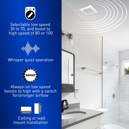 Main product image of Panasonic WhisperValue Ceiling/Wall Mount Dual Speed Bathroom Exhaust Fan, 30 to 100 CFM, FV-0810VSS1