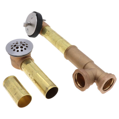 Brushed Nickel Trip Lever Drain for Standard Tub w/ 1-1/2" Brass Tubing (17 Gauge)