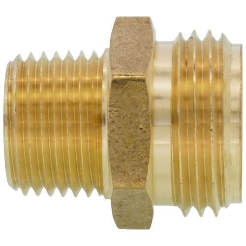 Main product image of 3/4" x 1/2" Garden Hose Adapter, Lead Free (Brass Male Hose to Male Pipe Adaptor)