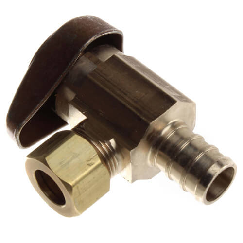 Main product image of 1/2" PEX Crimp x 3/8" OD Comp 1/4 Turn Supply Angle Stop (Rough Brass)