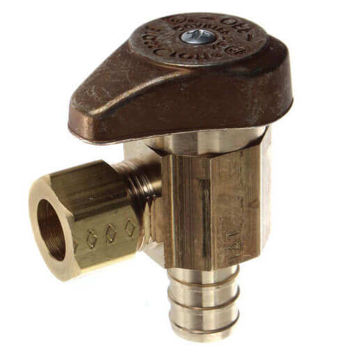 Main product image of 1/2" PEX Crimp x 3/8" OD Comp 1/4 Turn Supply Angle Stop (Rough Brass)