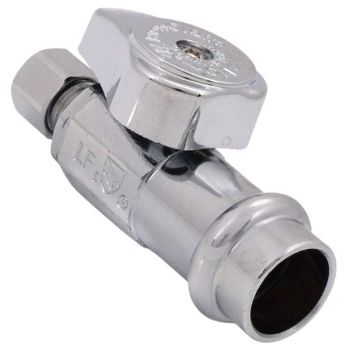 1/2" Nominal Press x 1/4" OD Compression, 1/4 Turn Straight Stop Valve (Chrome)