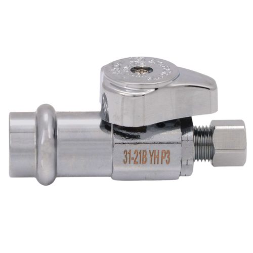 1/2" Nominal Press x 1/4" OD Compression, 1/4 Turn Straight Stop Valve (Chrome)