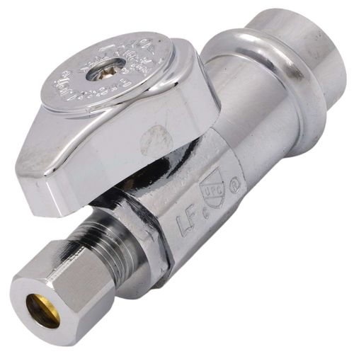 1/2" Nominal Press x 1/4" OD Compression, 1/4 Turn Straight Stop Valve (Chrome)