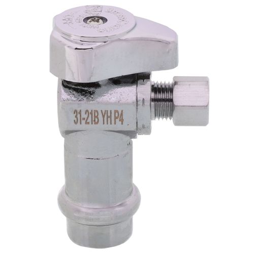 Main product image of 1/2" Nominal Press x 1/4" OD Compression, 1/4 Turn Angle Stop Valve (Chrome)