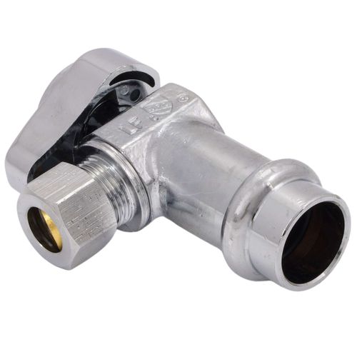 Main product image of 1/2" Nominal Press x 3/8" OD Compression, 1/4 Turn Angle Stop Valve (Chrome)