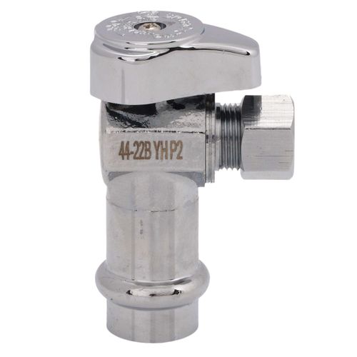 Main product image of 1/2" Nominal Press x 3/8" OD Compression, 1/4 Turn Angle Stop Valve (Chrome)