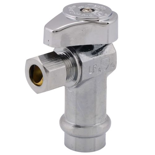 Main product image of 1/2" Nominal Press x 3/8" OD Compression, 1/4 Turn Angle Stop Valve (Chrome)