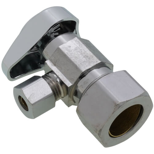 Main product image of 1/2" Nom Comp (5/8" OD) x 1/4" OD Comp 1/4 Turn Angle Stop (Chrome Plated)