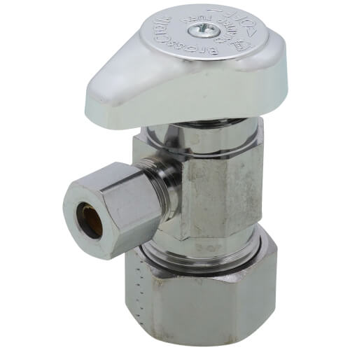 Main product image of 1/2" Nom Comp (5/8" OD) x 1/4" OD Comp 1/4 Turn Angle Stop (Chrome Plated)