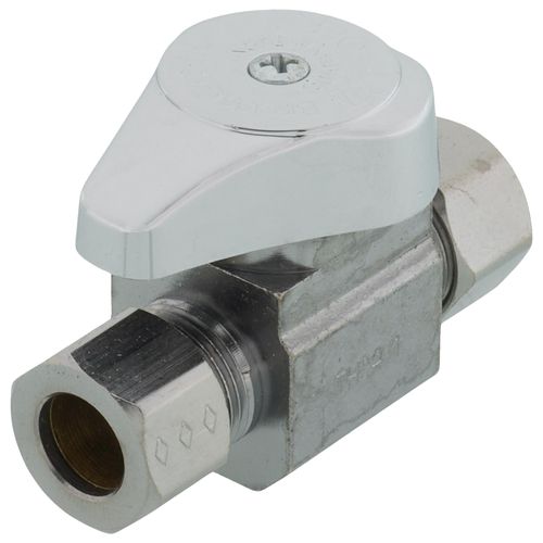 Main product image of 1/4" Nom Comp (3/8" OD) x 3/8" OD Comp 1/4 Turn Straight Stop (Chrome Plated)