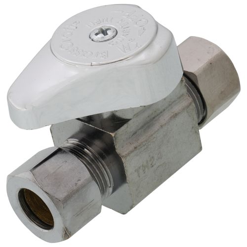 Main product image of 1/4" Nom Comp (3/8" OD) x 3/8" OD Comp 1/4 Turn Straight Stop (Chrome Plated)