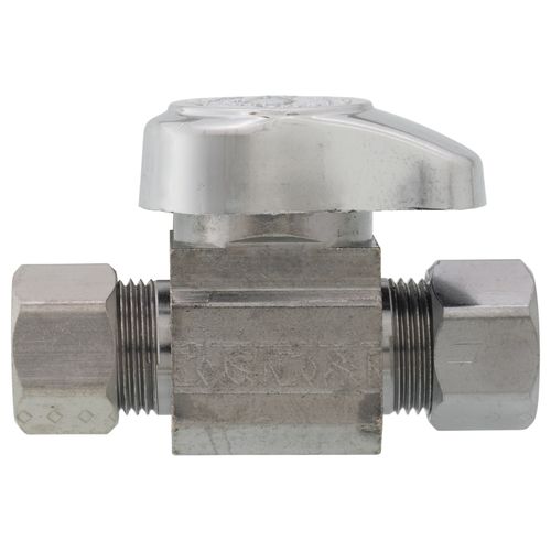 Main product image of 1/4" Nom Comp (3/8" OD) x 3/8" OD Comp 1/4 Turn Straight Stop (Chrome Plated)
