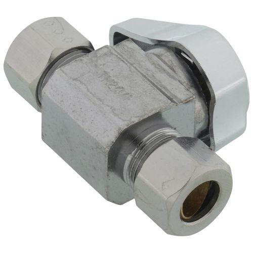 Main product image of 1/4" Nom Comp (3/8" OD) x 3/8" OD Comp 1/4 Turn Straight Stop (Chrome Plated)